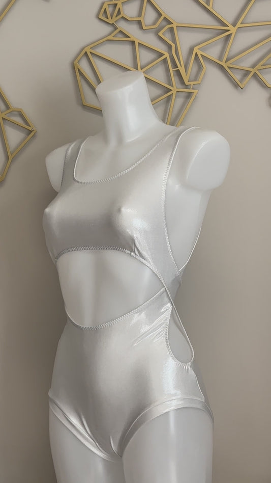 ADDISON Pole Dance Bodysuit/Swimsuit XS 6-8 White Shimmer